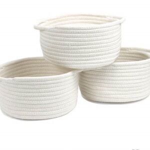 White Woven Storage Baskets - Set of 3